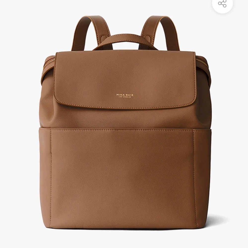 Mina Baie- Kinney Brown Vegan Leather Diaper Bag Backpack